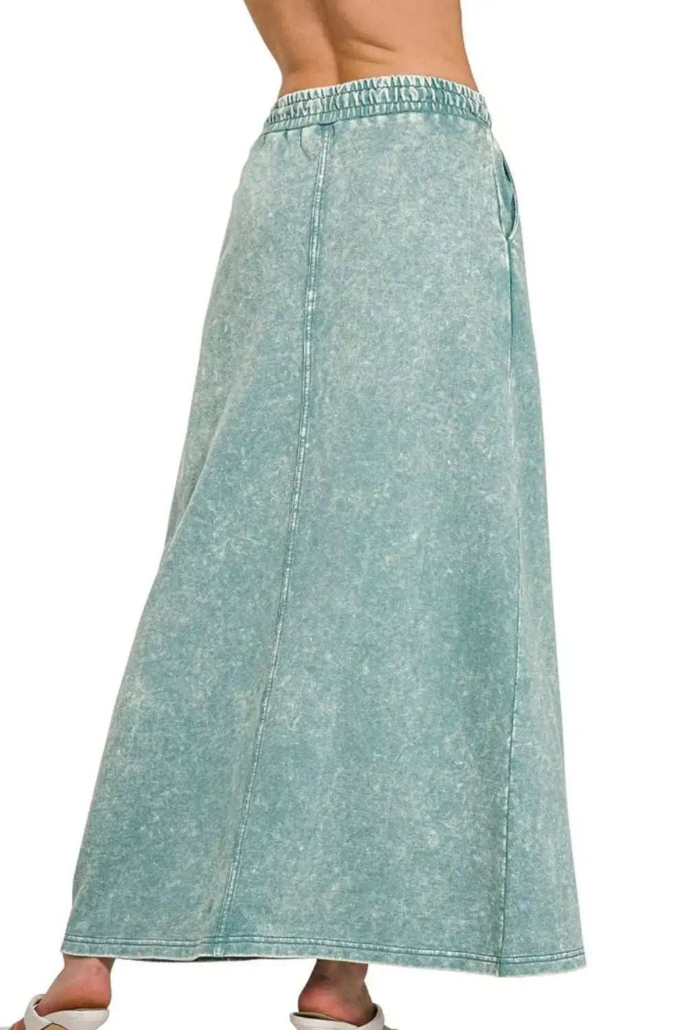 Zenana French Terry Acid Washed Front Slit Long Skirts - Trendsi - Flyclothing LLC