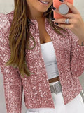Full Size Sequin Long Sleeve Jacket Plus Size - Trendsi - Flyclothing LLC