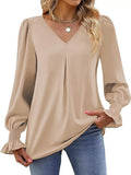V-Neck Long Sleeve Ruffle Cuff Blouse - Trendsi - Flyclothing LLC