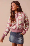 SO ME Floral Stripe Polo Collar Sweater - Trendsi - Flyclothing LLC