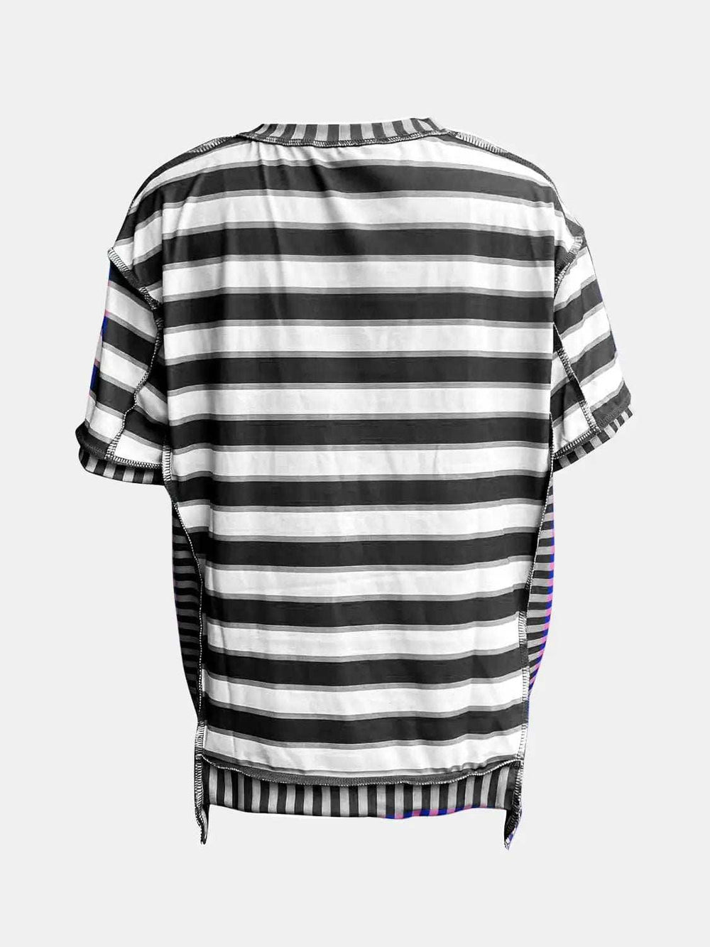Full Size Contrast Stitching Striped Round Neck T-Shirt - Trendsi - Flyclothing LLC
