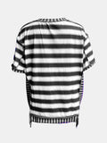 Full Size Contrast Stitching Striped Round Neck T-Shirt - Trendsi - Flyclothing LLC
