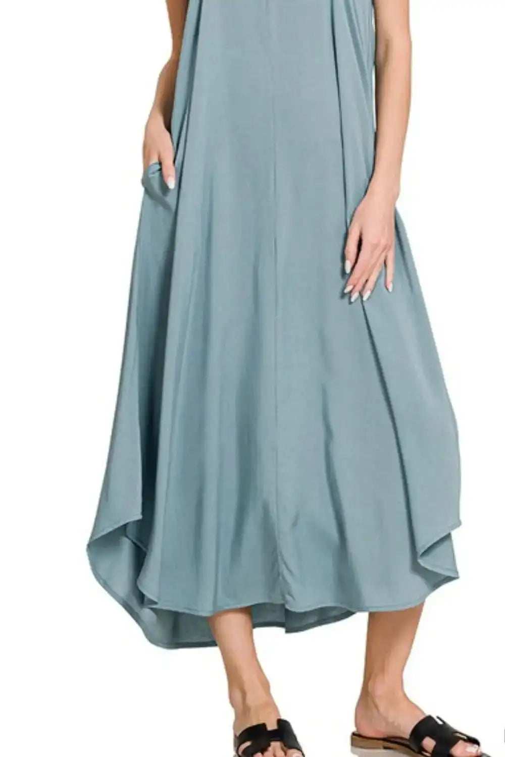 Zenana Woven Arc Hem Cami Dress With Flowy Pockets - Trendsi - Flyclothing LLC