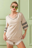 BiBi Triblend Knit Top with Leopard Band Detail - Trendsi - Flyclothing LLC