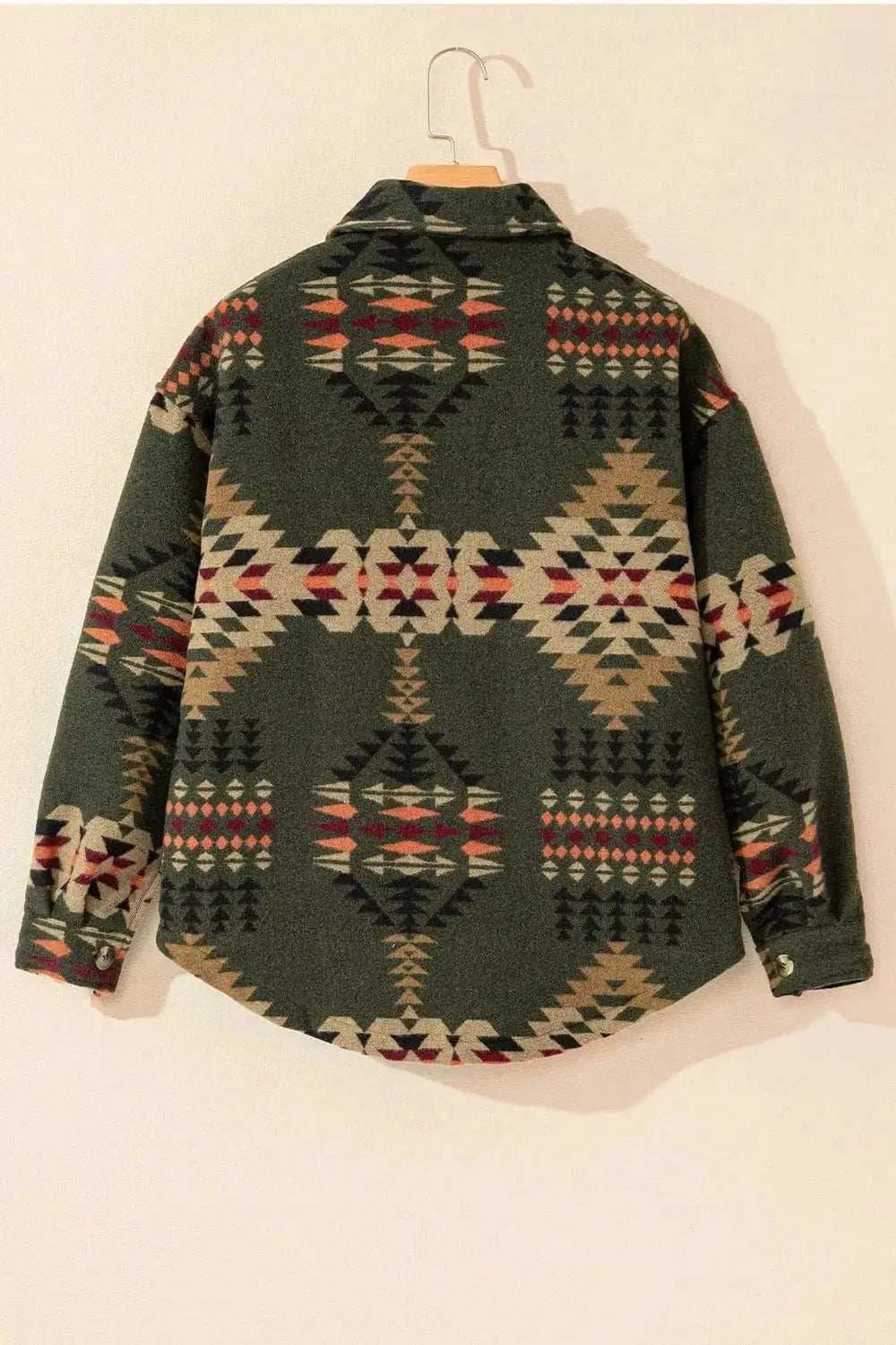Pocketed Geometric Collared Neck Jacket - Trendsi - Flyclothing LLC