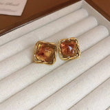 18K Gold-Plated Alloy Resin Geometric Earrings - Trendsi - Flyclothing LLC