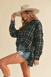 Aemi + Co Side Slit High-Low Plaid Long Sleeve Polo Shirt - Trendsi - Flyclothing LLC