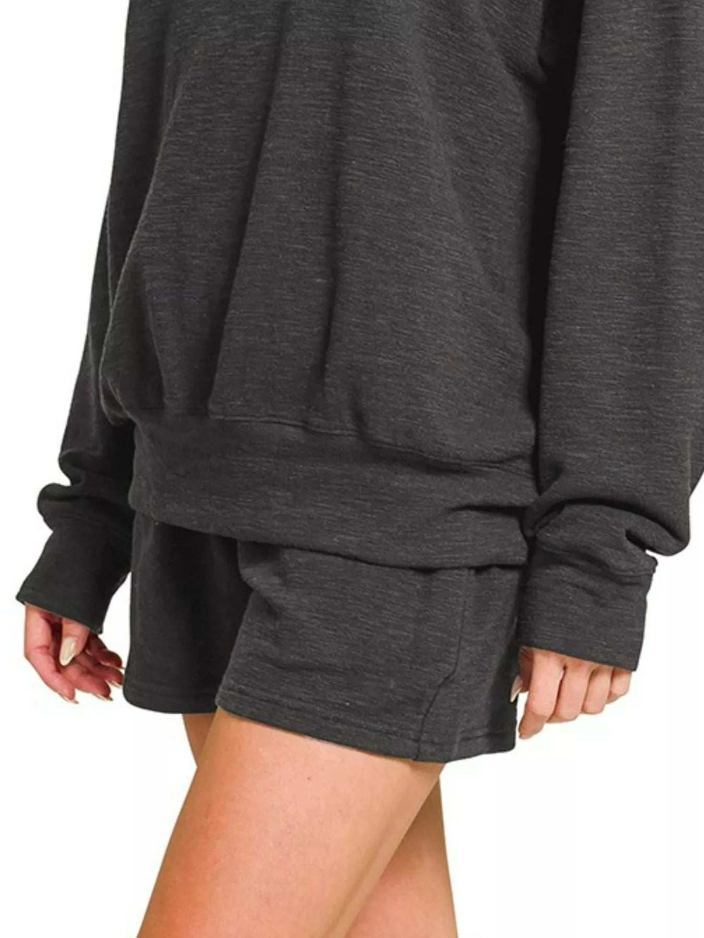 Zenana Slub Long Sleeve Top and Shorts Set - Trendsi - Flyclothing LLC