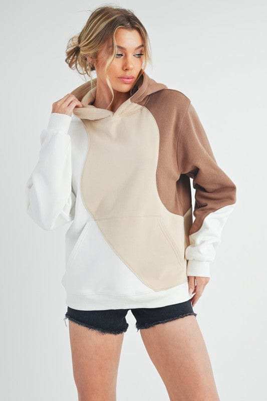 Aemi + Co Color Block Hoodie with Kangaroo Pocket - Trendsi - Flyclothing LLC