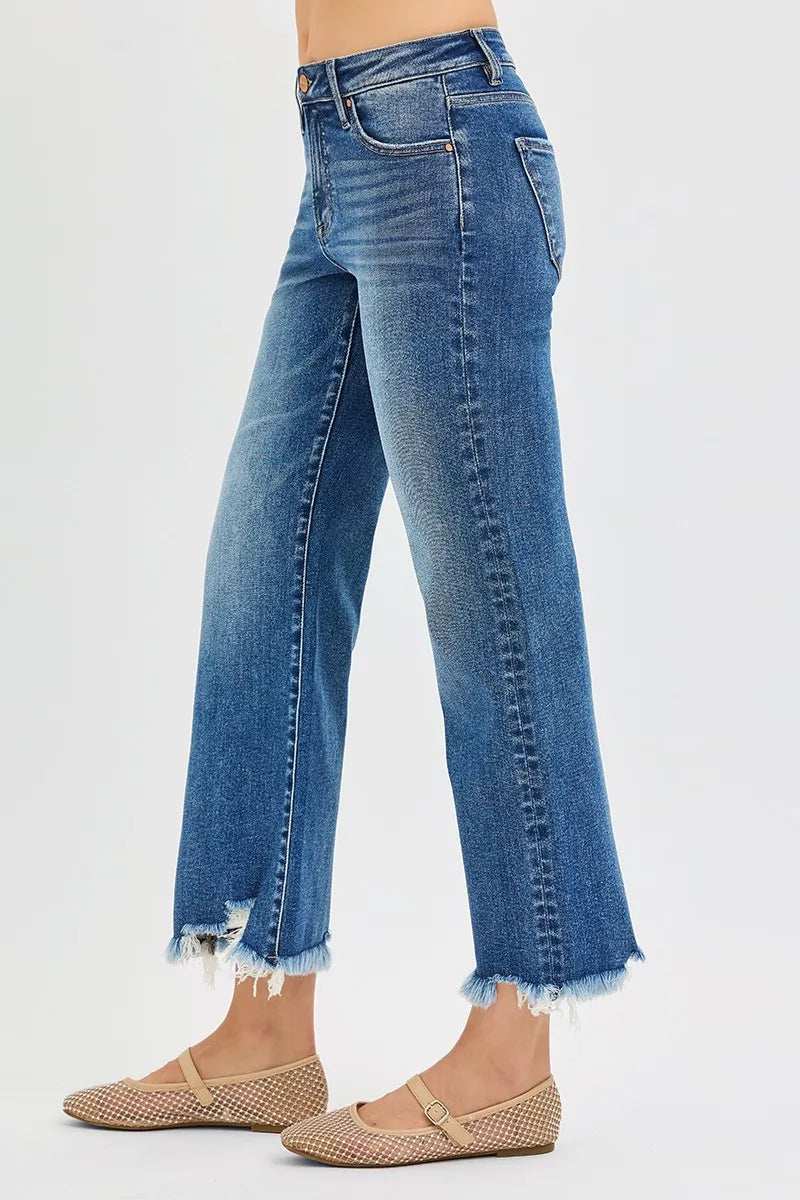 RISEN Full Size Mid Rise Crop Straight Jeans Plus Size - Trendsi - Flyclothing LLC
