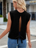 Cutout Round Neck Sleeveless Sweater - Trendsi - Flyclothing LLC