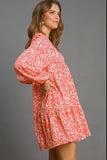 Umgee Full Size Two Tone Print Balloon Sleeve Tiered Dress Plus Size - Trendsi - Flyclothing LLC