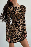 Backless Leopard Long Sleeve Mini Dress - Trendsi - Flyclothing LLC