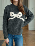 Bow Round Neck Long Sleeve Sweater - Trendsi - Flyclothing LLC