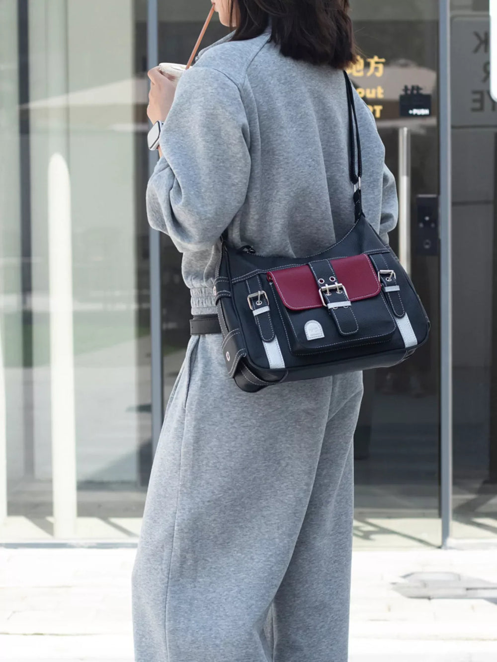 Buckle Decor Flap Crossbody Bag - Trendsi - Flyclothing LLC