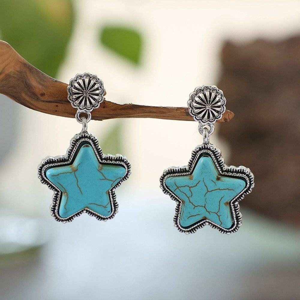Artificial Turquoise Alloy Star Earrings - Trendsi - Flyclothing LLC
