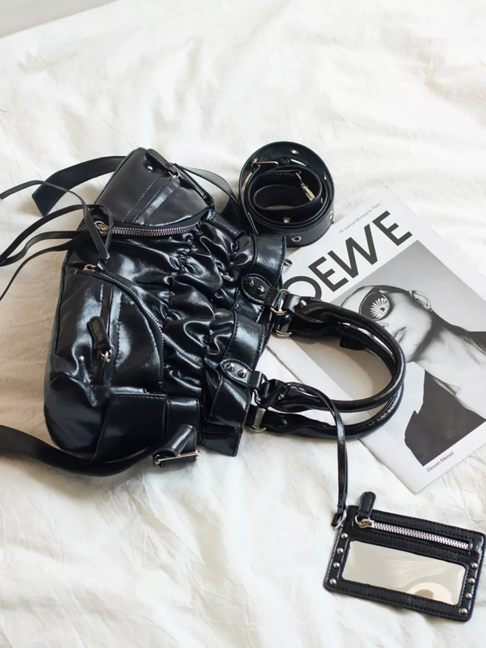 Ruched Leather Crossbody Bag - Trendsi - Flyclothing LLC