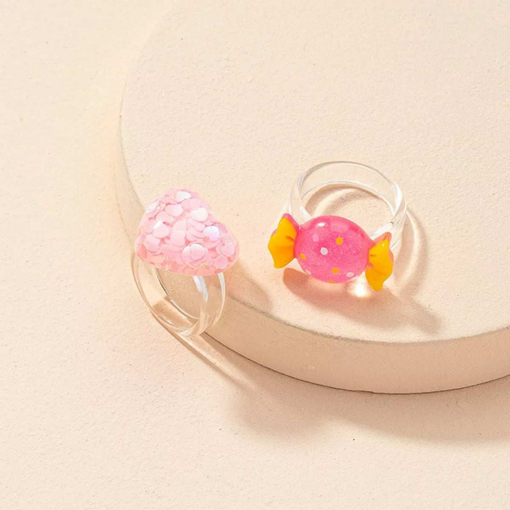 2 Piece Cute Candy Heart Resin Rings - Trendsi - Flyclothing LLC