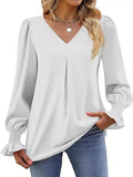 V-Neck Long Sleeve Ruffle Cuff Blouse - Trendsi - Flyclothing LLC