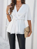 Devine Tied Front Peplum Blouse - Trendsi - Flyclothing LLC