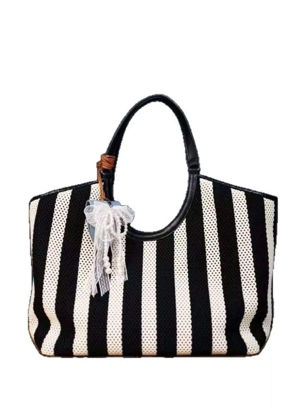 Contrast Striped Tote Bag - Trendsi - Flyclothing LLC