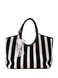 Contrast Striped Tote Bag - Trendsi - Flyclothing LLC