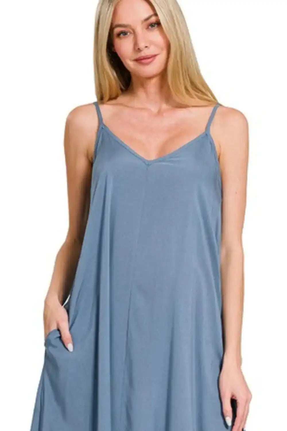 Zenana Woven Arc Hem Cami Dress With Flowy Pockets - Trendsi - Flyclothing LLC