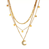 18K Gold-Plated Moon Three-Layered Necklace - Trendsi - Flyclothing LLC