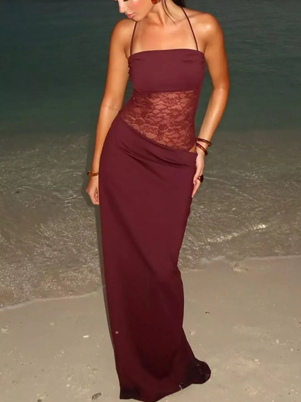 Lace Cutout Tie Shoulder Maxi Dress - Trendsi - Flyclothing LLC