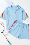 Rainbow Collared Short Sleeve Top and Shorts Set - Trendsi - Flyclothing LLC