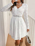 Lace Detail V Neck Long Sleeve Mini Dress - Trendsi - Flyclothing LLC