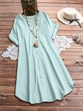 Plus Size Casual Button-Down Short Sleeve Dress - Trendsi - Flyclothing LLC