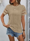 Full Size Eyelet Round Neck Short Sleeve Top - Trendsi - Flyclothing LLC