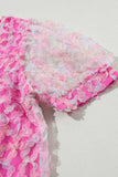 Bonbon Flowery Mesh Short Puff Sleeve Blouse - Trendsi - Flyclothing LLC