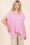 Mittoshop Mineral Wash Waffle Knit Pointed Hem Oversized Top - Trendsi - Flyclothing LLC