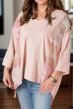 Slit Floral V-Neck Three-Quarter Sleeve Blouse - Trendsi - Flyclothing LLC