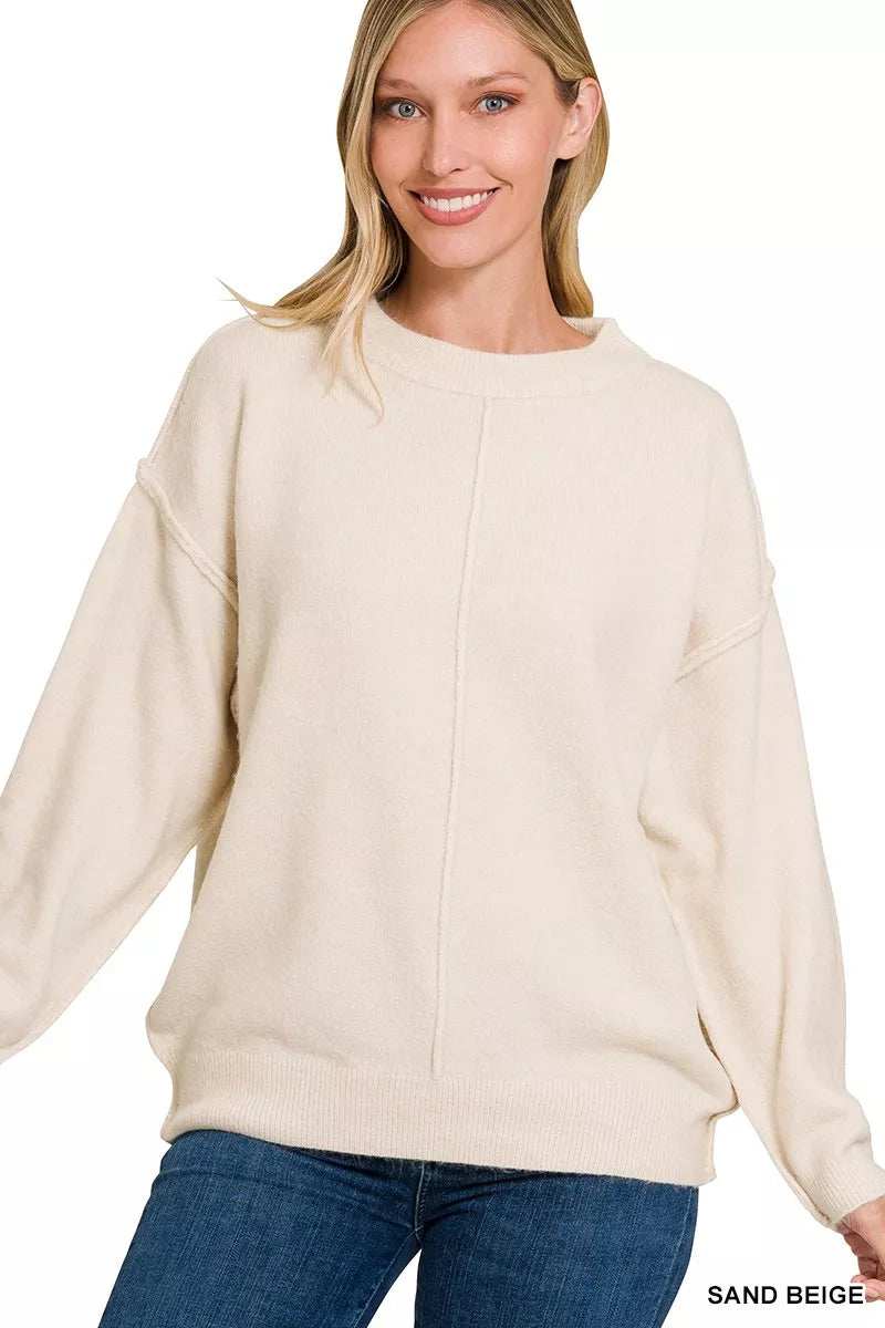 Zenana Melange Front Seam Round-Neck Sweater - Trendsi - Flyclothing LLC