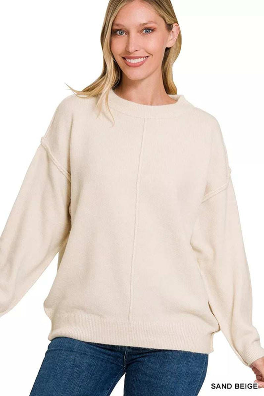 Zenana Melange Front Seam Round-Neck Sweater - Trendsi - Flyclothing LLC