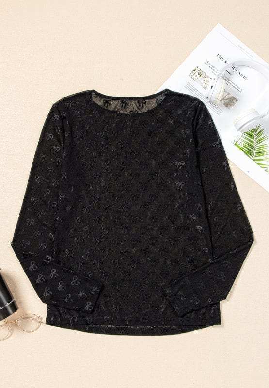 Bow Round Neck Long Sleeve Top - Trendsi - Flyclothing LLC