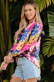 Printed Notched Long Sleeve Blouse - Trendsi - Flyclothing LLC
