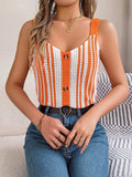 Openwork Striped V-Neck Tank - Trendsi - Flyclothing LLC
