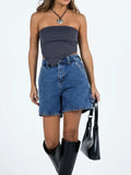 Washed High Rise Denim Shorts - Trendsi - Flyclothing LLC