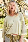 POL High-Low Contrast V-Neck Top - Trendsi - Flyclothing LLC