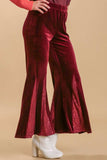 Umgee Full Size Sequin Elastic Waist Velvet Stretch Flare Leg Pants Plus Size - Trendsi - Flyclothing LLC