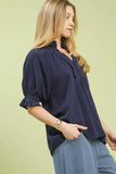 Umgee Linen Scalloped Ruffle Neck Blouse - Trendsi - Flyclothing LLC