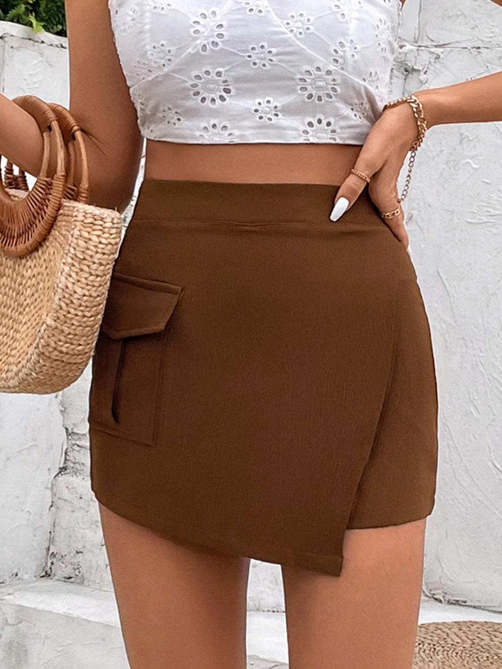 Pocketed High Waist Shorts - Trendsi - Flyclothing LLC