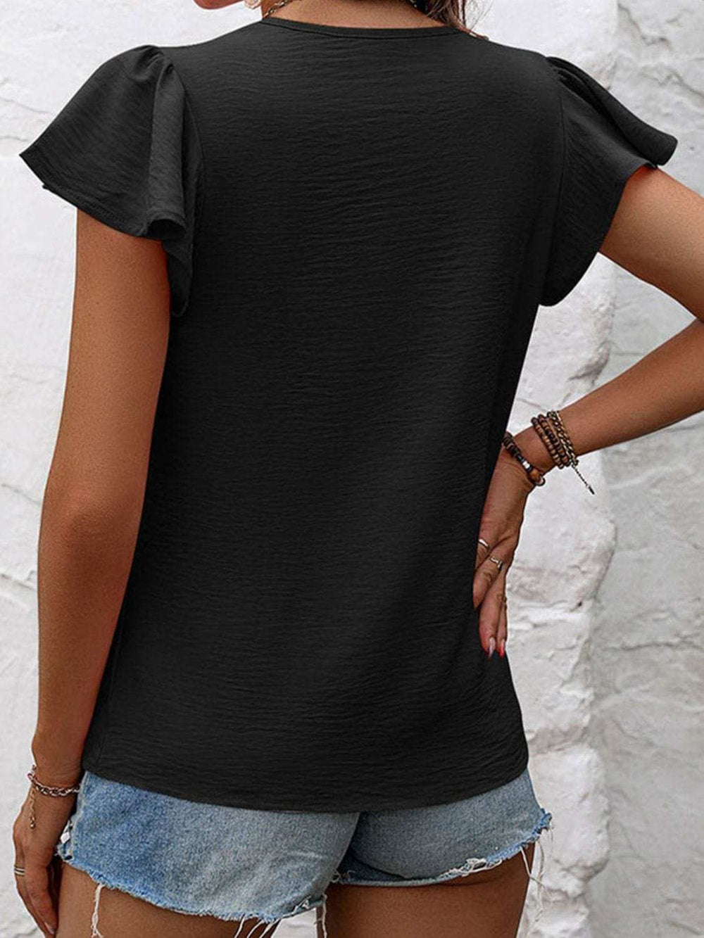 Ruffled Round Neck Cap Sleeve Blouse - Trendsi - Flyclothing LLC