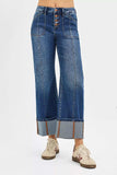 RISEN Full Size High Rise Crop Wide Straight Cuffed Jeans Plus Size - Trendsi - Flyclothing LLC