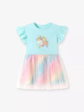 Children's Unicorn Graphic Rainbow Tulle Layered Dress - Trendsi - Flyclothing LLC