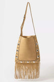 Fame Faux Suede Grommet Accent Fringe Tote Bag - Trendsi - Flyclothing LLC